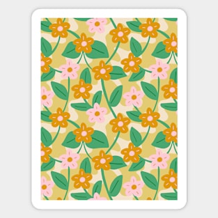 Wavy flower pattern in mustard yellow and pink Magnet